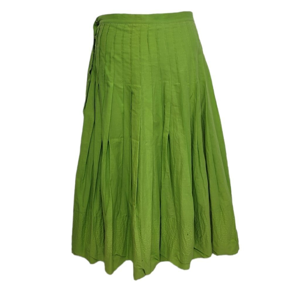 ROZAE NICHOLS chartreuse green pleated bubble hem midi skirt S